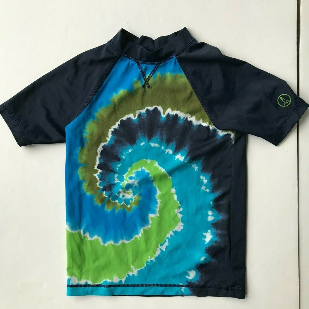 Lands' End Kids Short Sleeve Top Medium 5-6 Navy Tie Dye Nylon Spandex H…